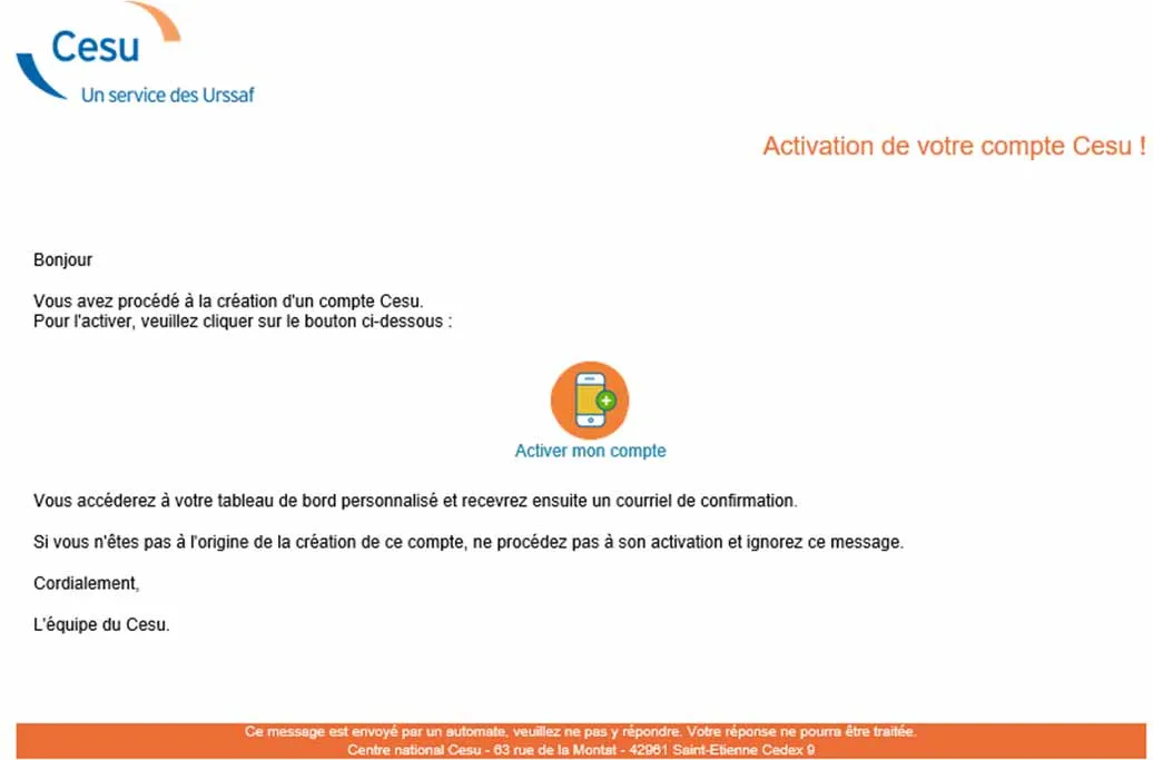 E-mail pour valider une inscription CESU