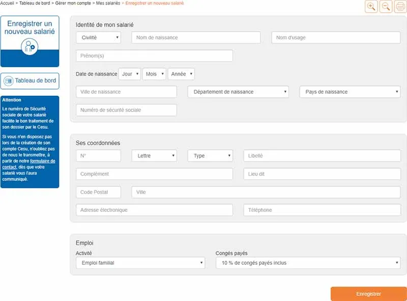 CESU : enregistrer un nouveau salarié
