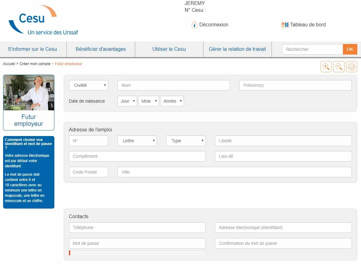 Fiche d'inscription employeur au CESU déclaratif